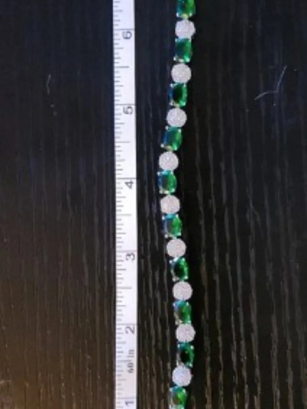 Elegant Green Stone and Crystal Silver Tennis Bracelet